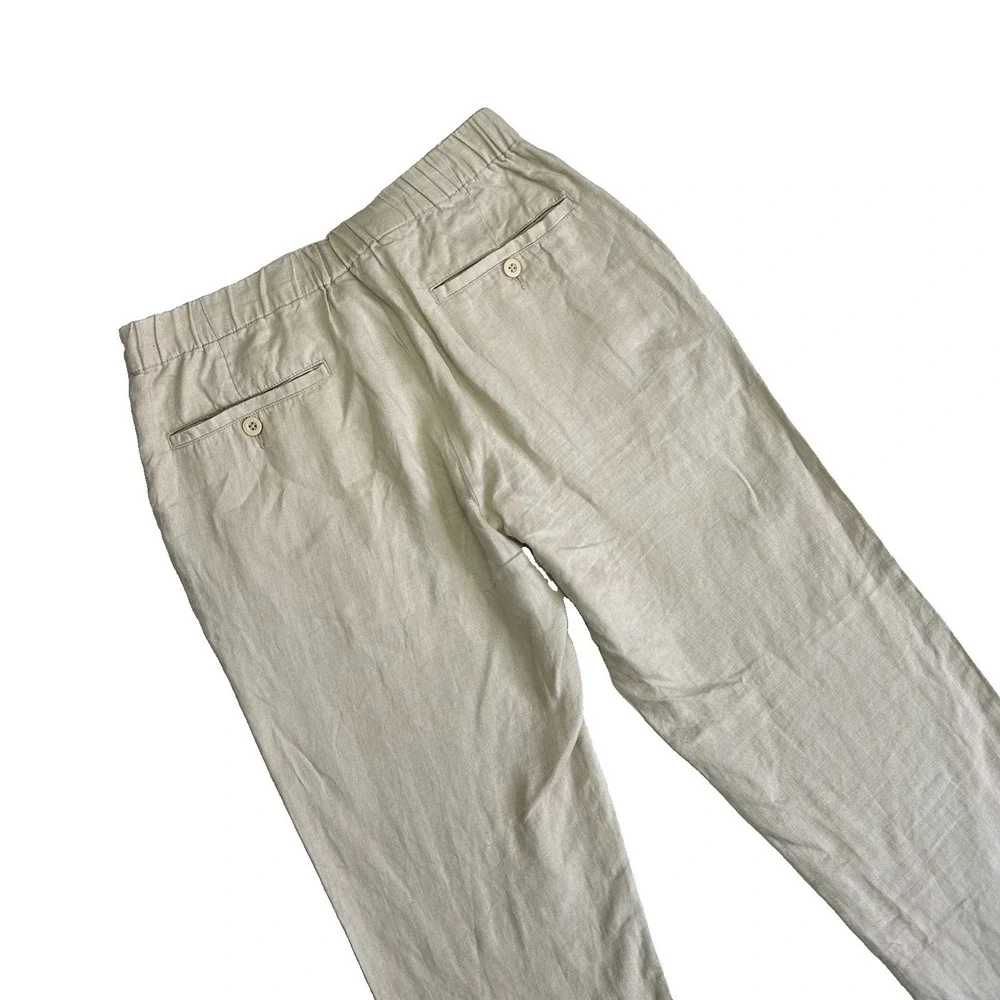 Quince 100% European Linen Pants Beige Elastic Waist Drawstring Medium CMA01